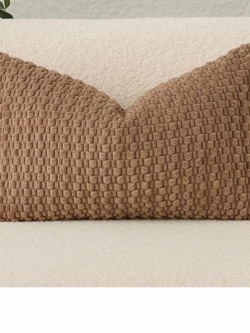 Textured Light Brown Knit Lumbar Pillow Cover